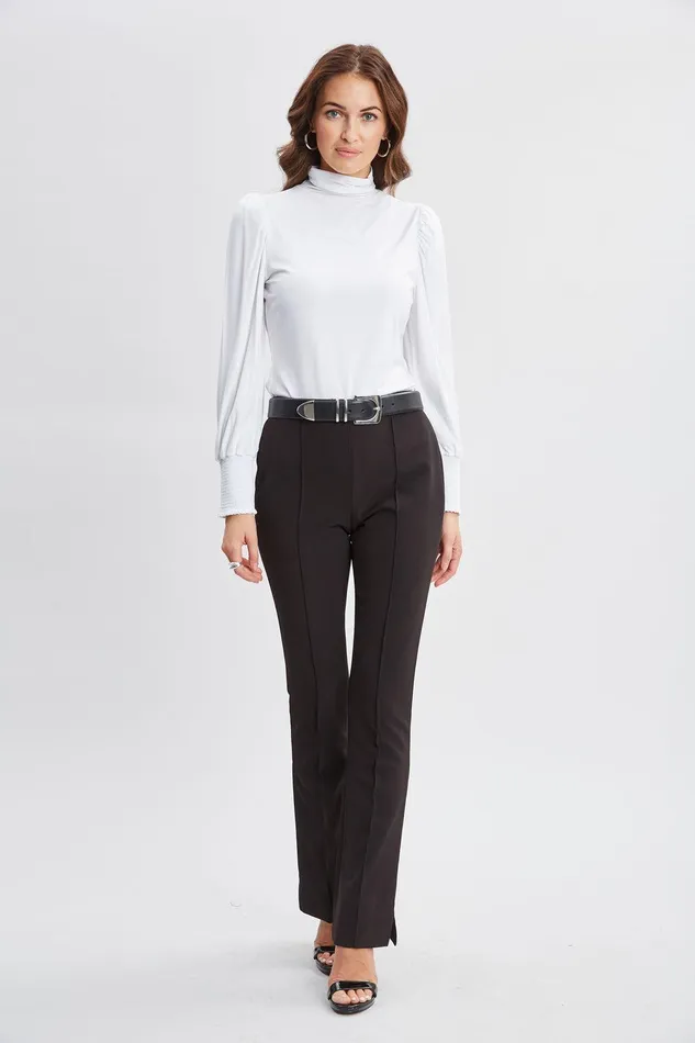 Elie Tahari Smocked Turtleneck Knit White Women Tops