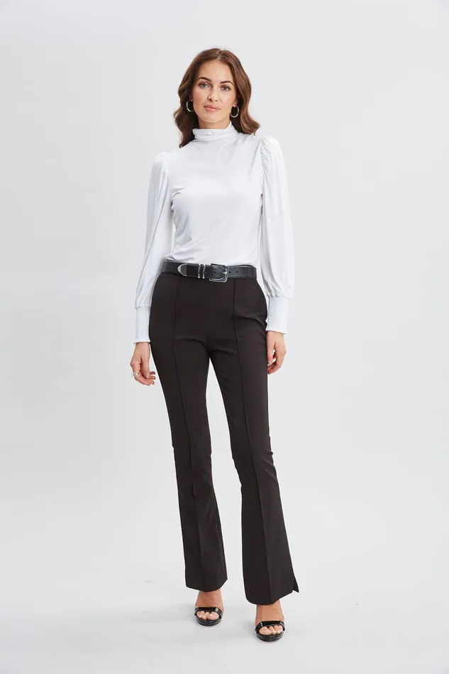 Elie Tahari Smocked Turtleneck Knit White Women Tops