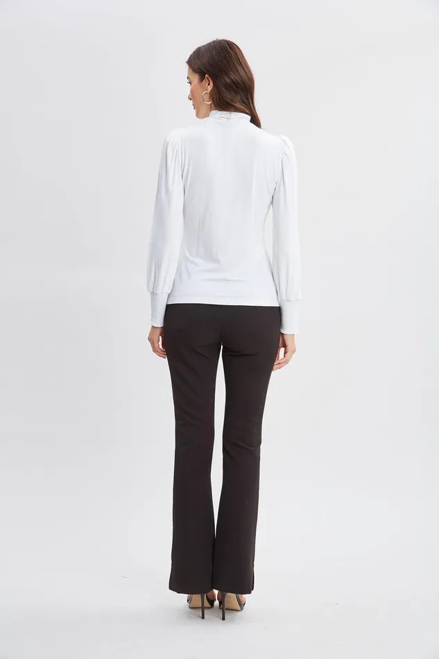Elie Tahari Smocked Turtleneck Knit White Women Tops