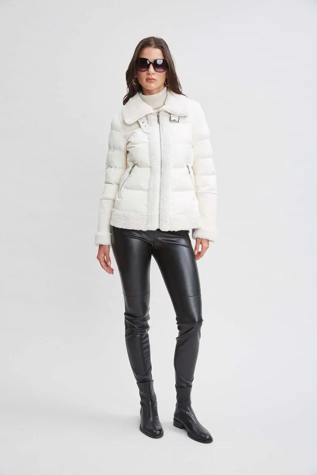 Elie Tahari Tahari Faux Shearling Puffer Coat Cream Women Coats