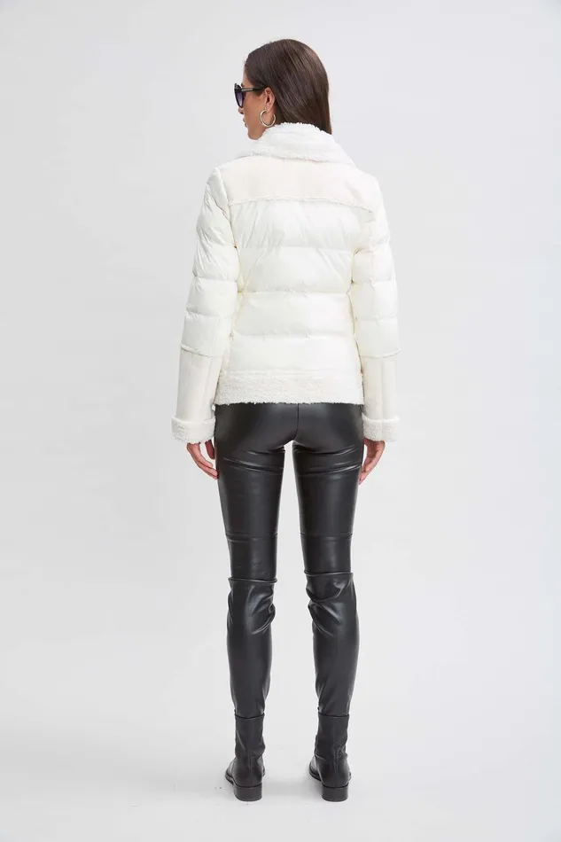 Elie Tahari Tahari Faux Shearling Puffer Coat Cream Women Coats