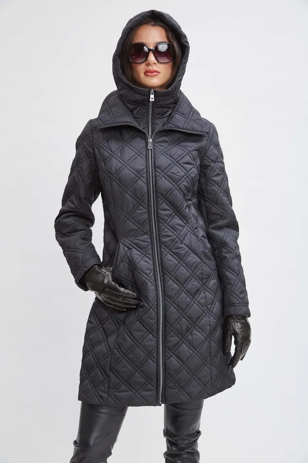 Elie Tahari Tahari Quilted Puffer Coat Black Women Coats