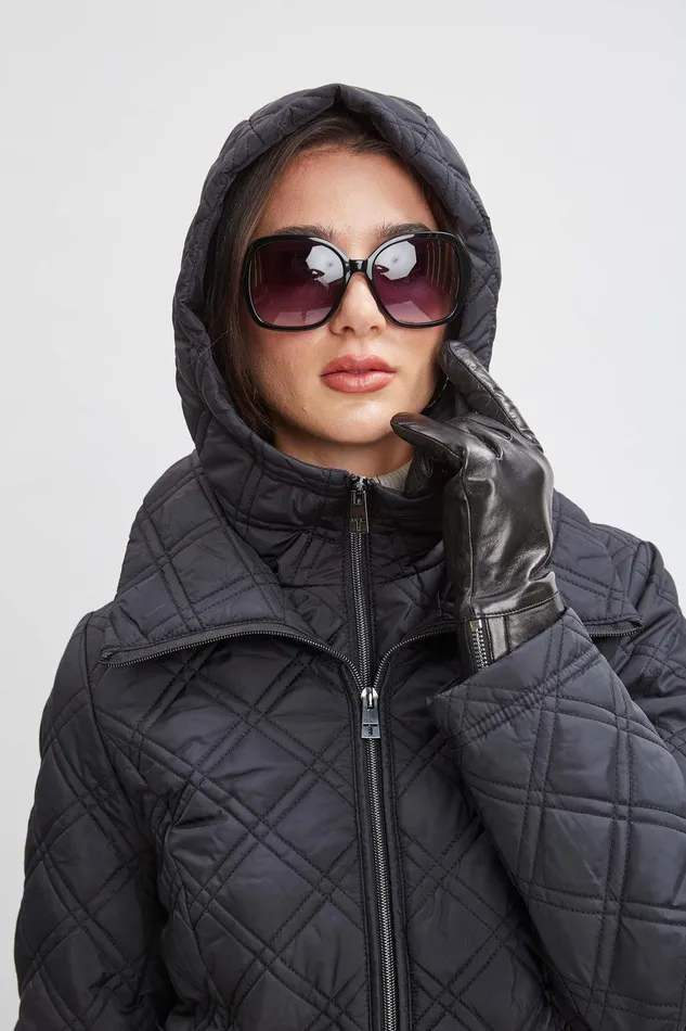 Elie Tahari Tahari Quilted Puffer Coat Black Women Coats