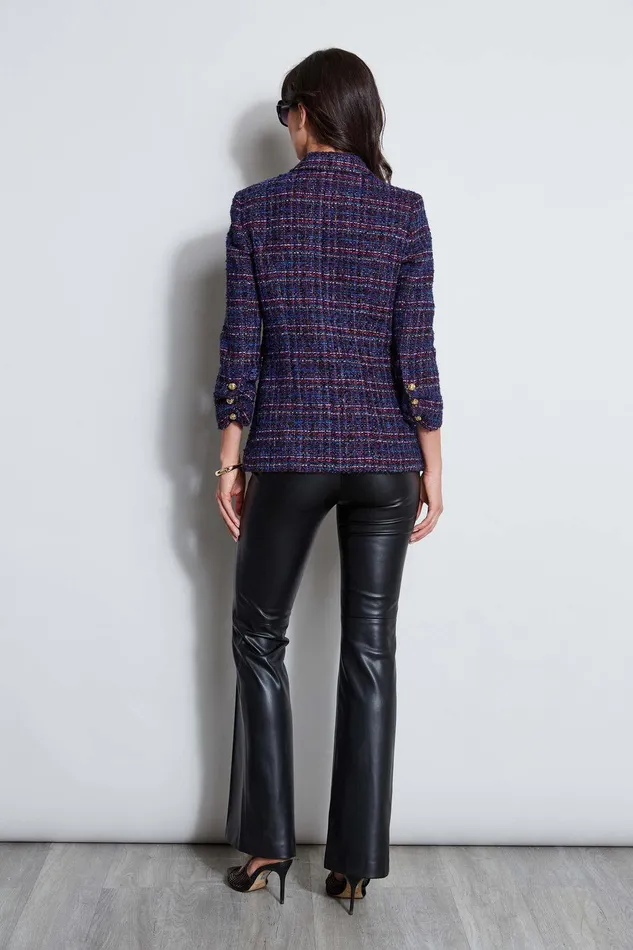 Elie Tahari Tweed Ruched Sleeve Double Breasted Blazer Multi Women Jackets and Blazers