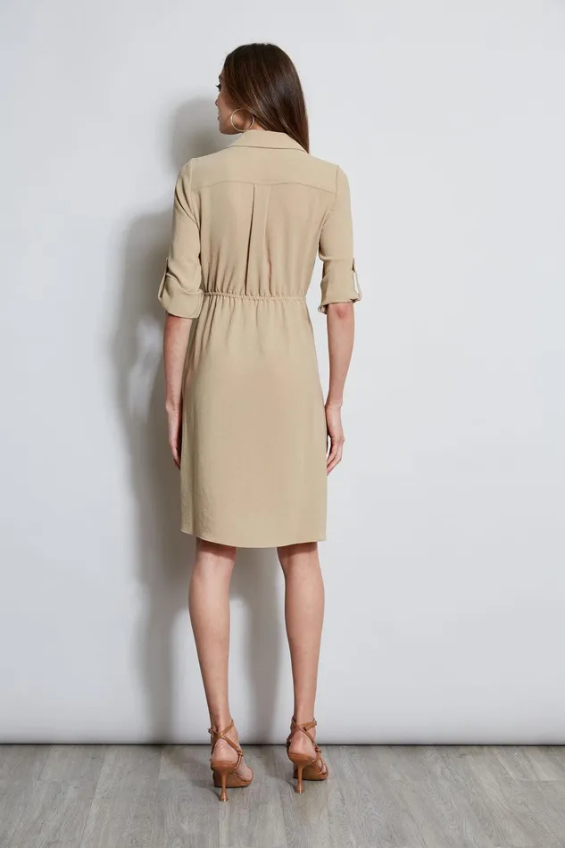 Elie Tahari Utility Tie Shirt Dress Sandcastle Women Dresses and Jumpsuits
