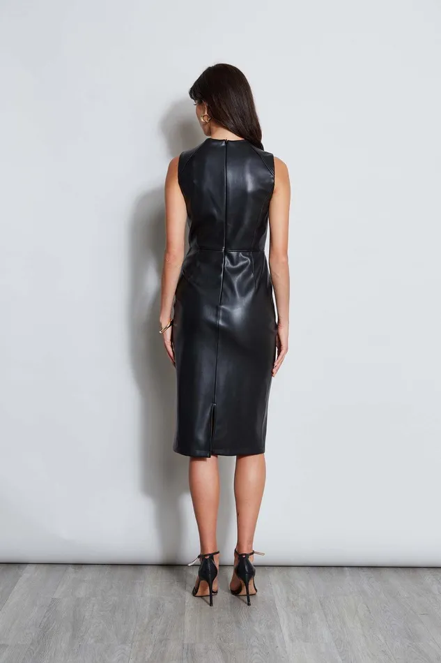 Elie Tahari Vegan Leather Dart Wrap Dress Black Women Dresses and Jumpsuits