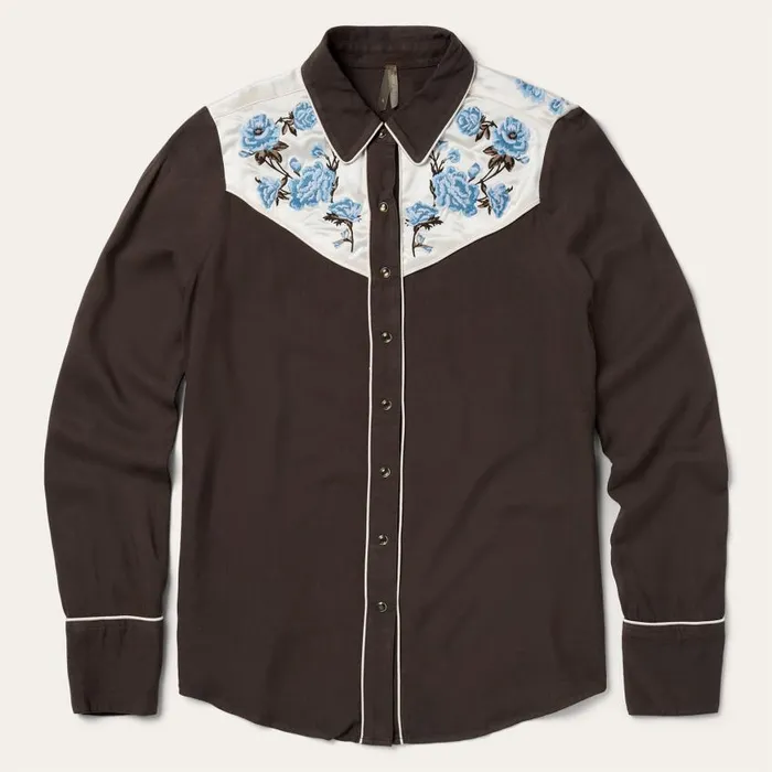 Embroidered Rayon Western Shirt Brown Women Stetson Western Shirts