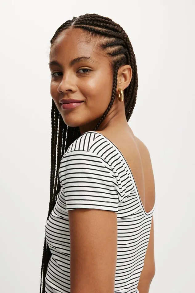 Emily Double Scoop Short Sleeve Crisp Stripe Natural Whiteblack Women Cotton On Tops Emily Double Scoop Short Sleeve Crisp Stripe Natural Whiteblack Women Cotton On Tops