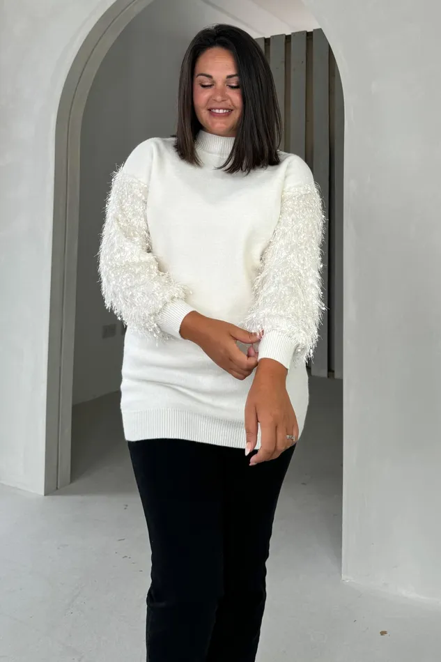 Emmy Cream Knit Textured Sleeve Jumper Dress Women Girl In Mind Knitwear
