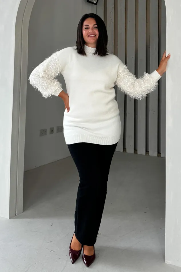 Emmy Cream Knit Textured Sleeve Jumper Dress Women Girl In Mind Knitwear