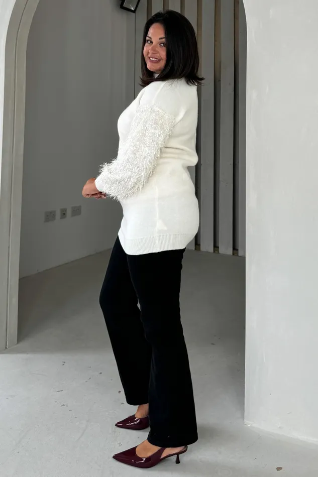 Emmy Cream Knit Textured Sleeve Jumper Dress Women Girl In Mind Knitwear