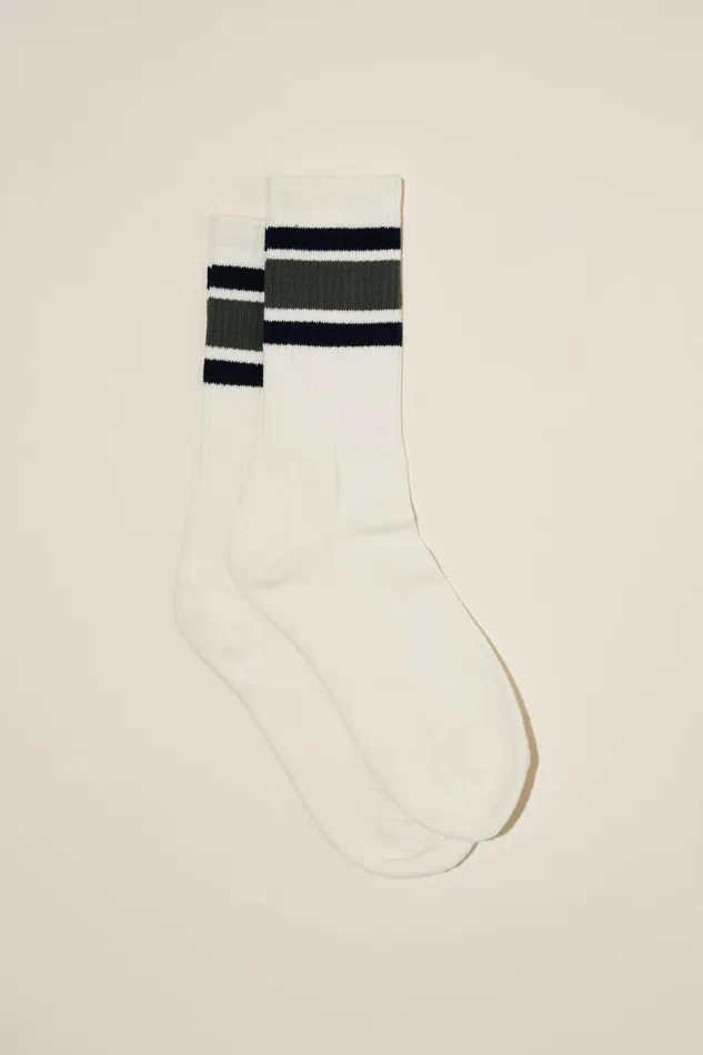 Essential Sock Vintage Whitenavyforest Triple Stripe Men Cotton On Socks and Underwear