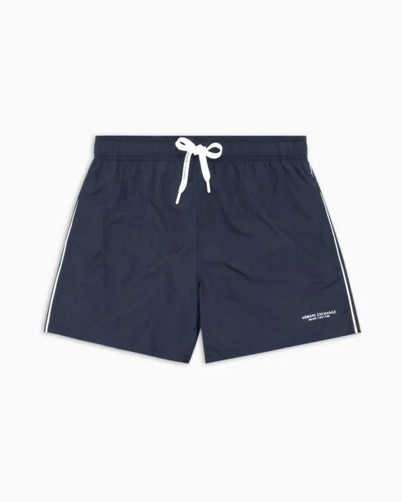 Fabric Swim Boxer With Logo Navyblue Men Armani Beachwear