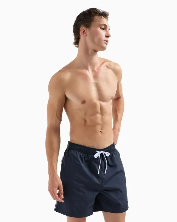 Fabric Swim Boxer With Logo Navyblue Men Armani Beachwear Fabric Swim Boxer With Logo Navyblue Men Armani Beachwear