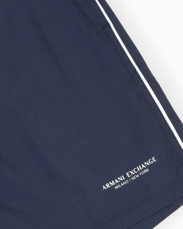Fabric Swim Boxer With Logo Navyblue Men Armani Beachwear Fabric Swim Boxer With Logo Navyblue Men Armani Beachwear
