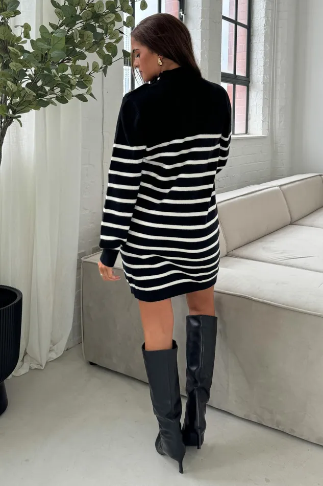Fallon Black With Cream Stripe Knit Jumper Dress Women Girl In Mind Knitwear Fallon Black With Cream Stripe Knit Jumper Dress Women Girl In Mind Knitwear