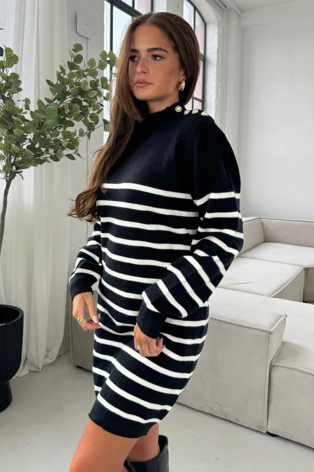 Fallon Black With Cream Stripe Knit Jumper Dress Women Girl In Mind Knitwear Fallon Black With Cream Stripe Knit Jumper Dress Women Girl In Mind Knitwear