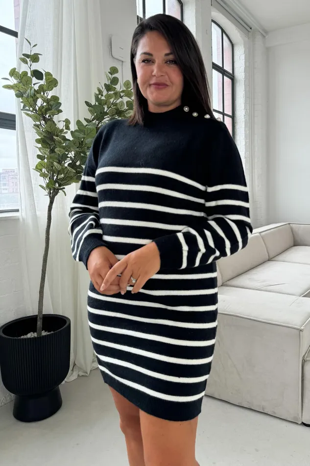 Fallon Black With Cream Stripe Knit Jumper Dress Women Girl In Mind Knitwear Fallon Black With Cream Stripe Knit Jumper Dress Women Girl In Mind Knitwear