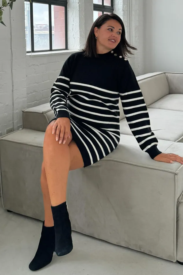 Fallon Black With Cream Stripe Knit Jumper Dress Women Girl In Mind Knitwear Fallon Black With Cream Stripe Knit Jumper Dress Women Girl In Mind Knitwear