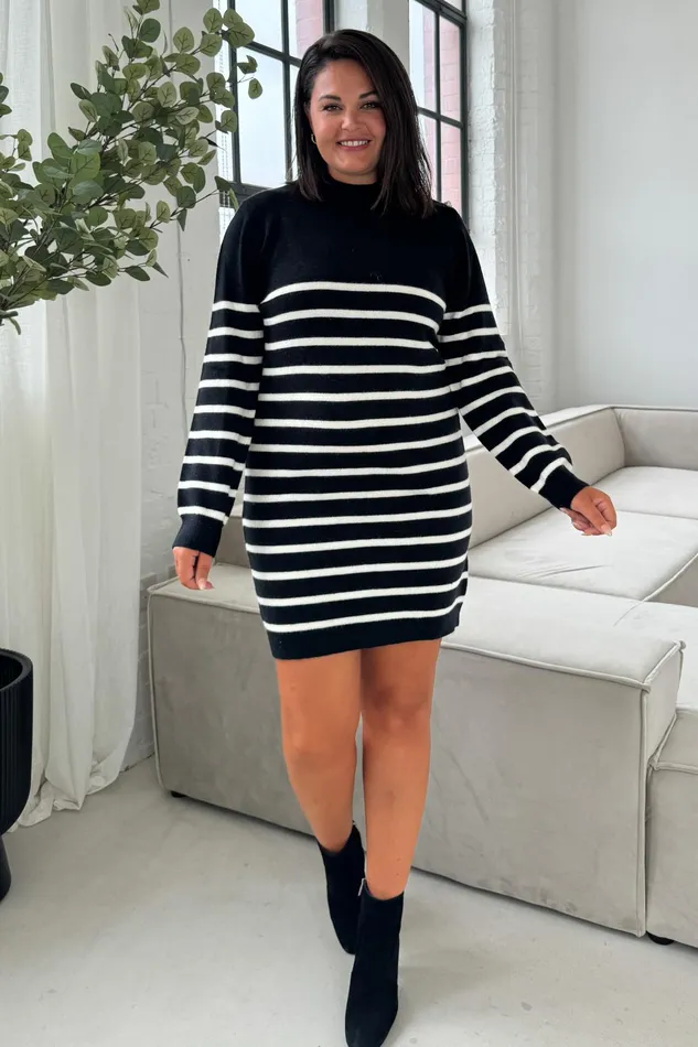 Fallon Black With Cream Stripe Knit Jumper Dress Women Girl In Mind Knitwear Fallon Black With Cream Stripe Knit Jumper Dress Women Girl In Mind Knitwear