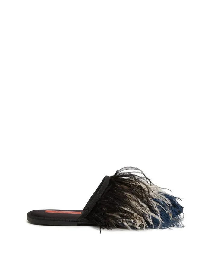 Feather Slipper Solid Black Women La Double J Shoes