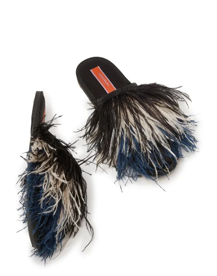 Feather Slipper Solid Black Women La Double J Shoes Feather Slipper Solid Black Women La Double J Shoes