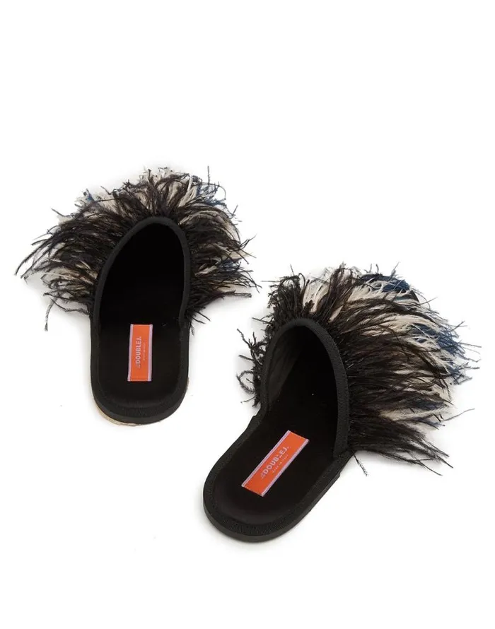 Feather Slipper Solid Black Women La Double J Shoes Feather Slipper Solid Black Women La Double J Shoes