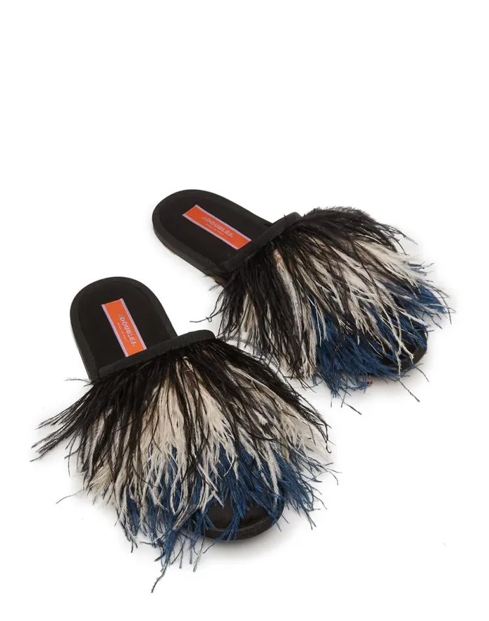 Feather Slipper Solid Black Women La Double J Shoes Feather Slipper Solid Black Women La Double J Shoes