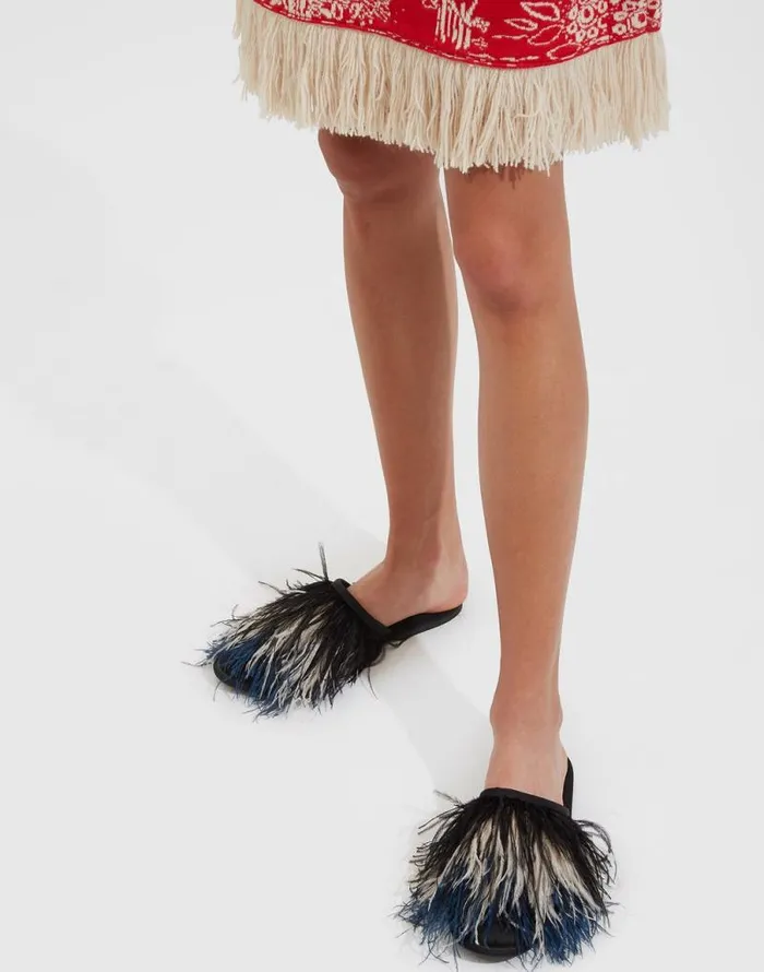 Feather Slipper Solid Black Women La Double J Shoes Feather Slipper Solid Black Women La Double J Shoes