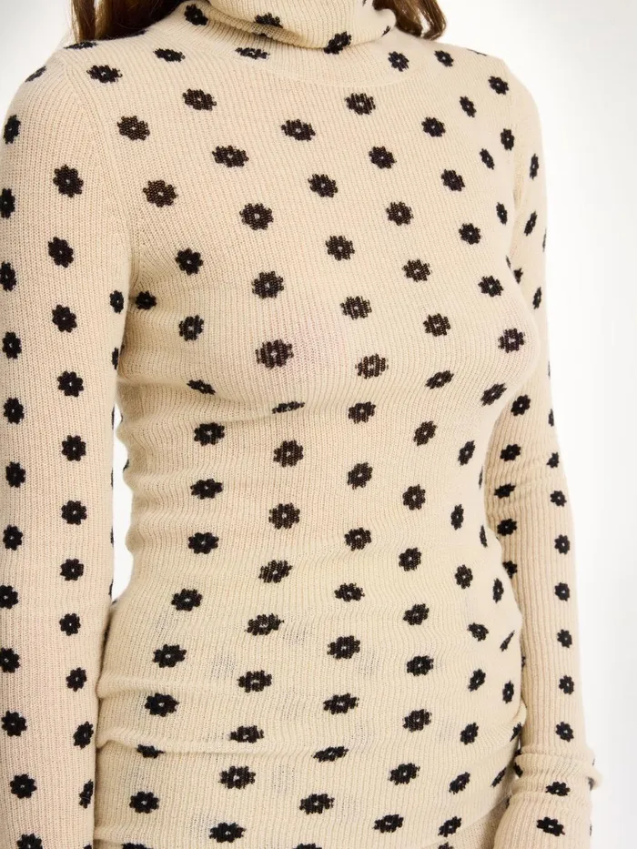 Fioria Turtleneck Wool Sweater Graphic Flower Women By Malene Birger Knitwear