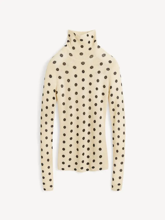 Fioria Turtleneck Wool Sweater Graphic Flower Women By Malene Birger Knitwear