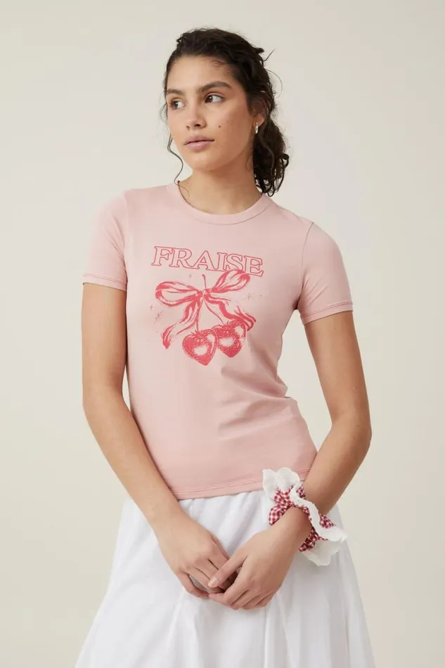 Fitted Graphic Longline Tee Strawberry Cherries Peony Rose Women Cotton On Tops Fitted Graphic Longline Tee Strawberry Cherries Peony Rose Women Cotton On Tops