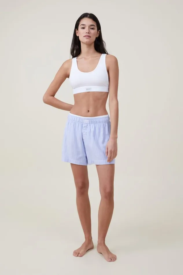 Flannel Boyfriend Boxer Short Blue Pinstripe Women Cotton On Shorts