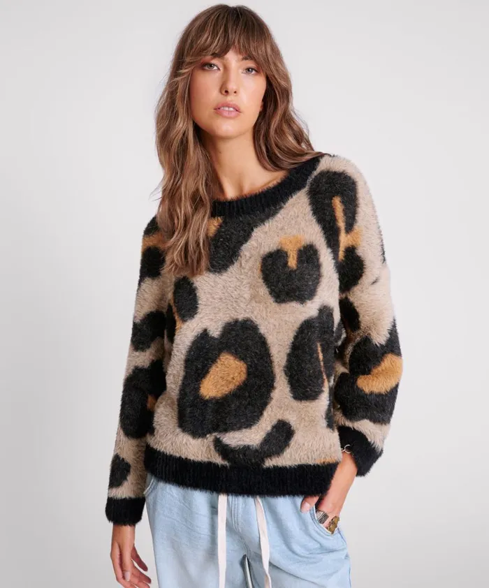 FLUFFY LEOPARD BATWING SWEATER Women One Teaspoon Knitwear