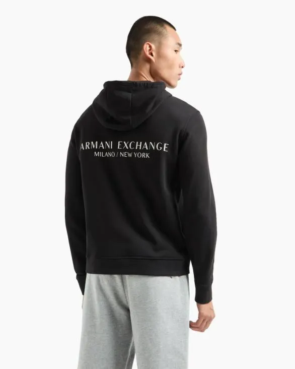 French Terry Cotton Hoodie With Logo Black Men Armani Matching Sets French Terry Cotton Hoodie With Logo Black Men Armani Matching Sets