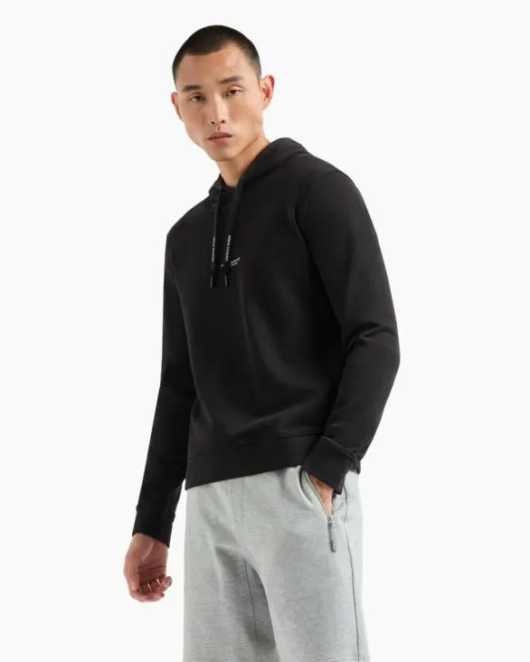 French Terry Cotton Hoodie With Logo Black Men Armani Matching Sets French Terry Cotton Hoodie With Logo Black Men Armani Matching Sets