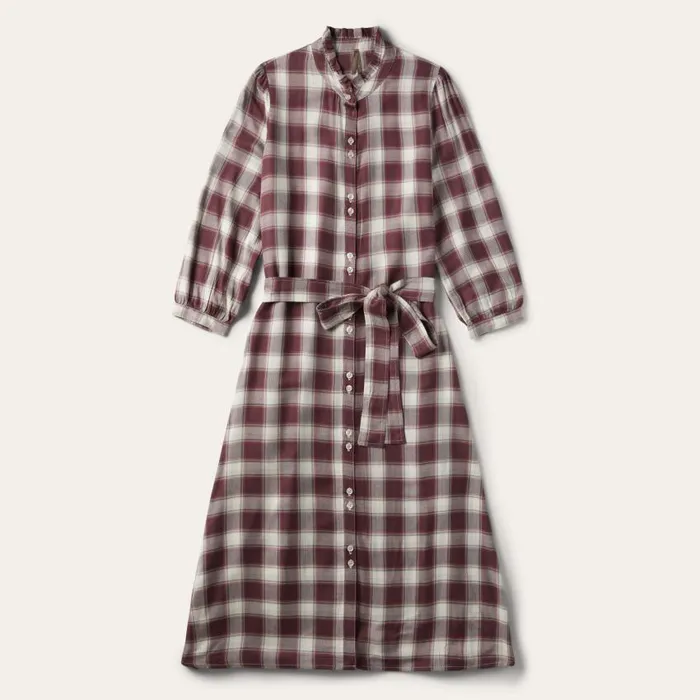 Gaucho Plaid Prairie Shirt Dress Wine Women Stetson Midi