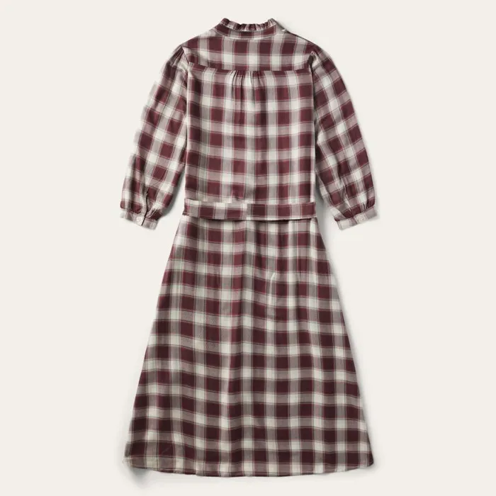 Gaucho Plaid Prairie Shirt Dress Wine Women Stetson Midi