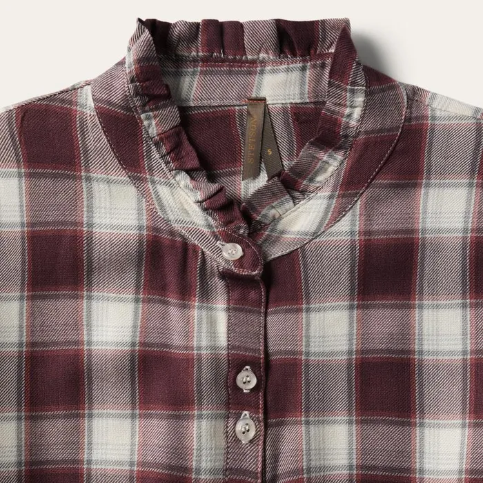 Gaucho Plaid Prairie Shirt Dress Wine Women Stetson Midi