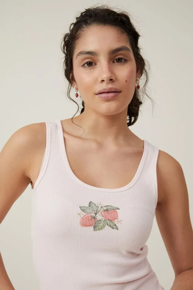 Graphic Scoop Neck Tank Strawberry Bunch Flossy Pink Women Cotton On Tops