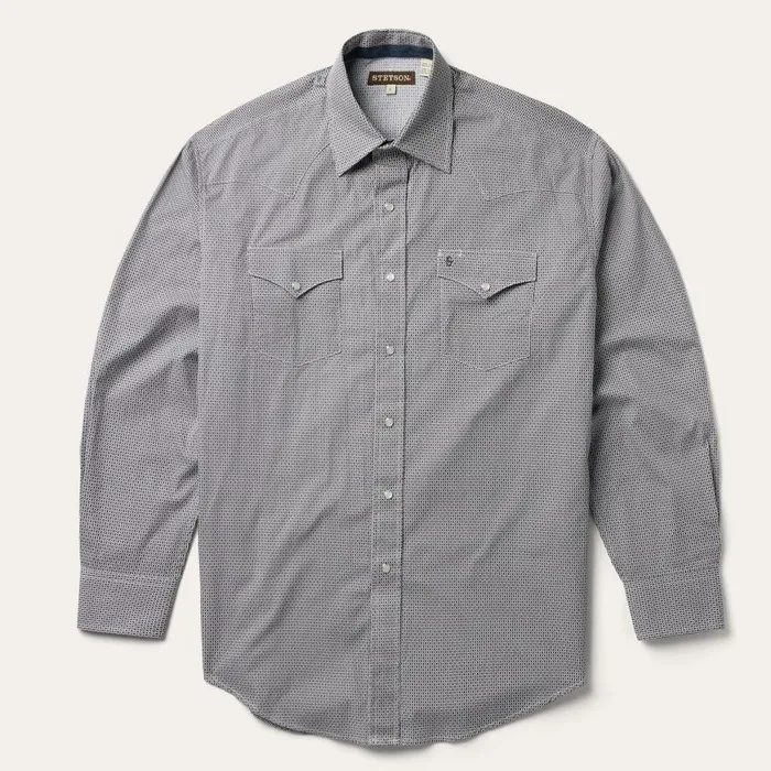 Grey Geo Print Western Shirt Grey Men Stetson Modern Cut