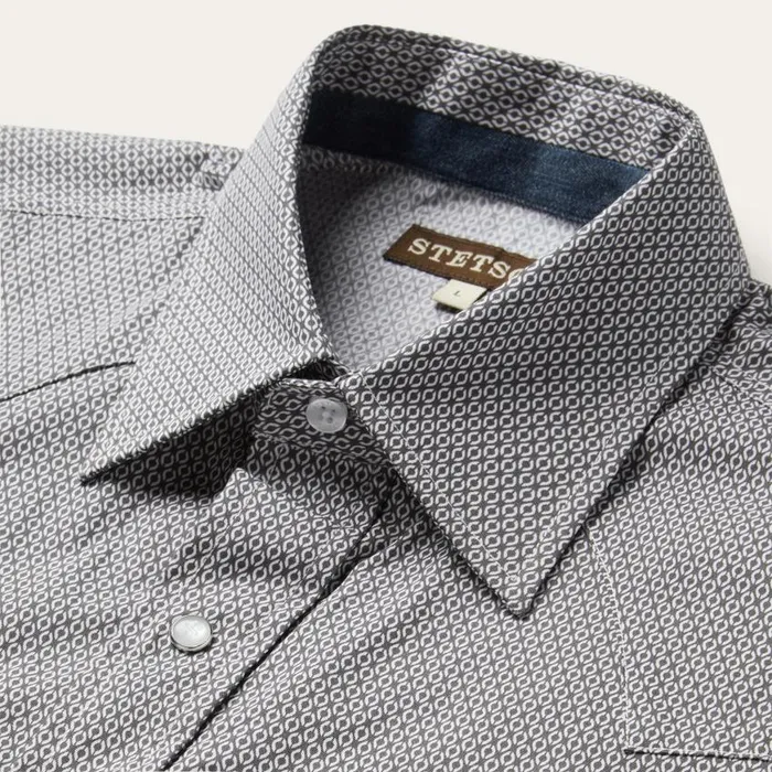 Grey Geo Print Western Shirt Grey Men Stetson Modern Cut