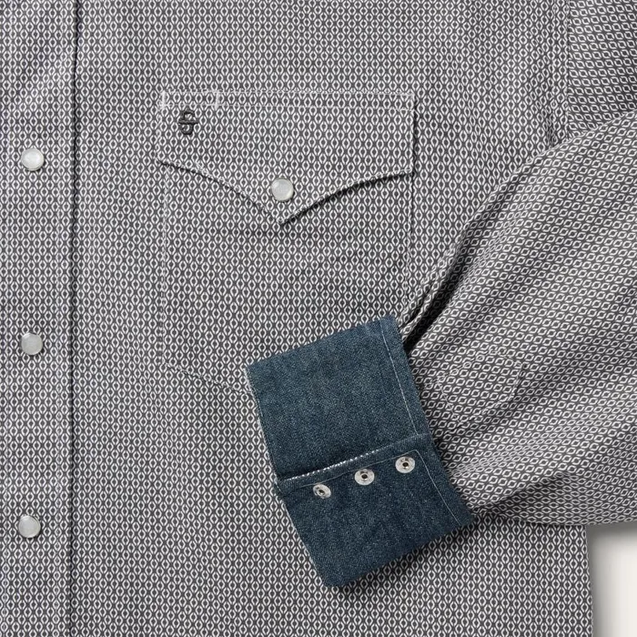 Grey Geo Print Western Shirt Grey Men Stetson Modern Cut