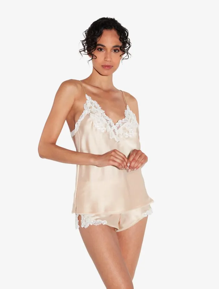 Halo Silk Satin Camisole With Frastaglio Sleepwear La Perla Camisoles