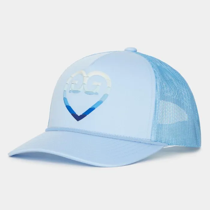 Hats MenWomen GFORE STRIPED HEART G039S INTERLOCK KNIT TRUCKER HAT Sky