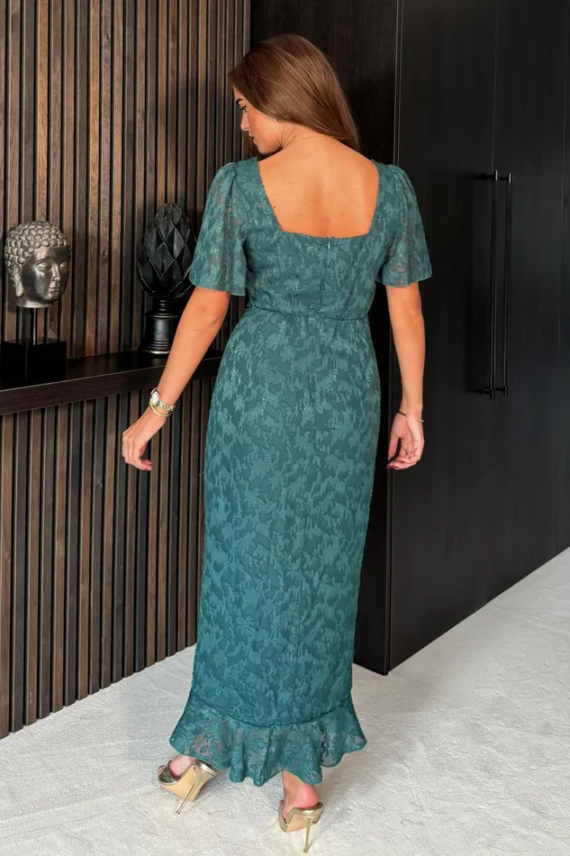 Heidi Floral Burnout Ruched Midi Dress Green Women Girl In Mind Bodycon Dresses