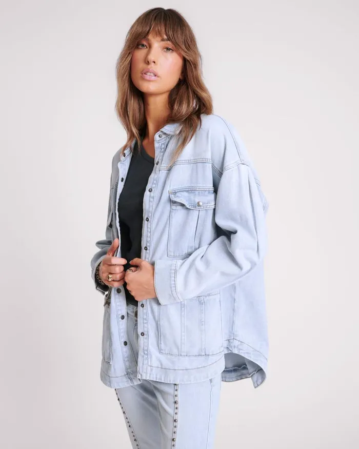 HUSTLER LONGLINE DENIM JACKET Women One Teaspoon Denim Jackets HUSTLER LONGLINE DENIM JACKET Women One Teaspoon Denim Jackets
