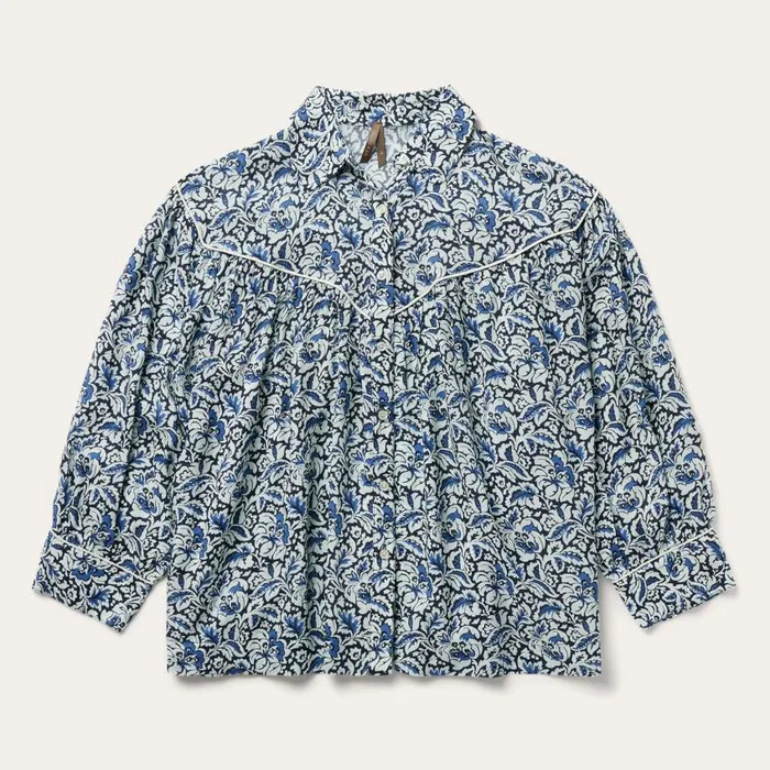 Indigo Tapestry Print Blouse Blue Women Stetson Blouses