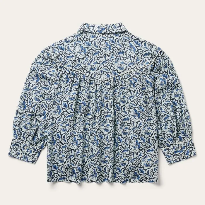 Indigo Tapestry Print Blouse Blue Women Stetson Blouses