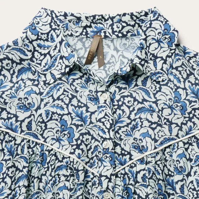 Indigo Tapestry Print Blouse Blue Women Stetson Blouses